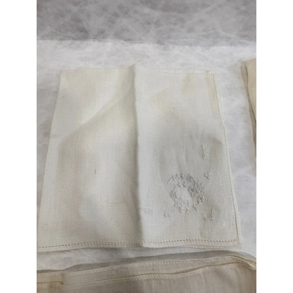 Vintage Handkerchief‎ Lot 5pc Embroidered Floral Lace Rayon White Cream Red